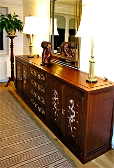 Bespoke rosewood cabinet with mother of pearl 'dragon' inlay
