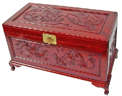 Dragon carved Chinese camphorwood lined chest