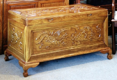 Rosewood Oriental camphorwood lined chest with dragon & phoenix carving