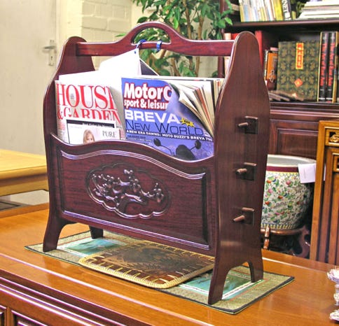 Magazine rack in hand carved solid rosewood