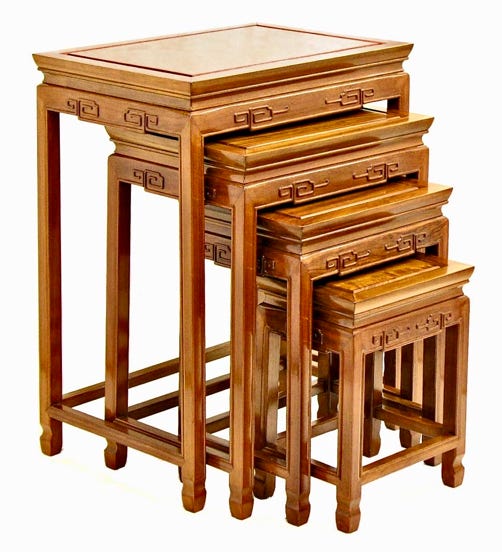 Rosewood set of 4 Oriental nesting tables