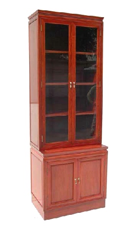Rosewood book case with 2 glazed doors & 2 wood panelled doors.