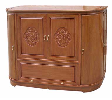 Bespoke rosewood TV audio cabinet with bird  and flower carvings -closed.