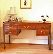 Oriental furniture - Chinese rosewood desk with 5 drawers, Ming style Mandarin design with solid brass handles