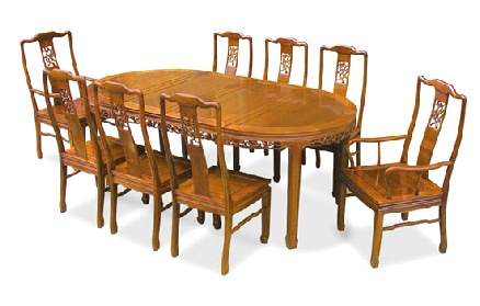 Oval Chinese Rosewood dining suite, with pierced Bird & Flower carving.