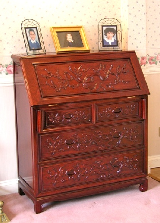 Chinese rosewood desk with bird and flower carving