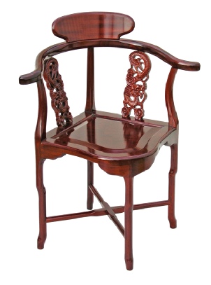 Rosewood Chinese corner chair with pierced dragon carvings
