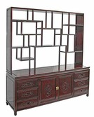 Chinese cabinet with hand carved birds and flowers and classic open curio display in the upper section