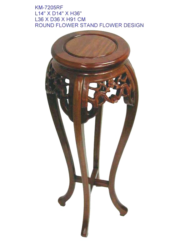 Rosewood Round Flower Stand / Plant Stand with Bird and Blossom Carving