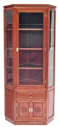 Chinese Rosewood Corner Display Cabinet LongLife Carved