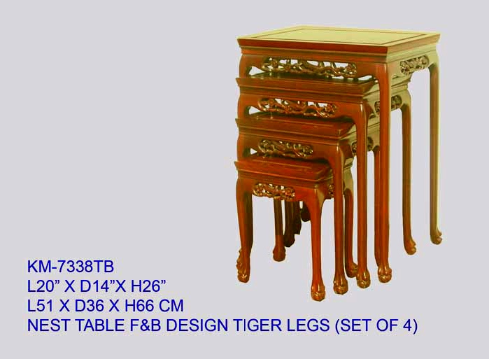 Rosewood Nest of Tables with Tiger Legs Flower and Bird Design