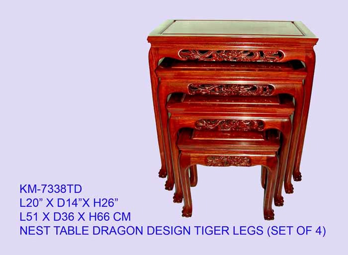 Rosewood nest of tables with Tiger Legs and Dragon Carving