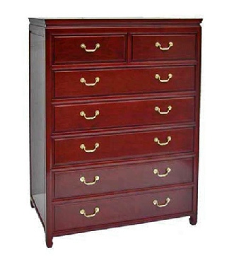 Chinese rosewood chest of 7 drawers with brass handles.