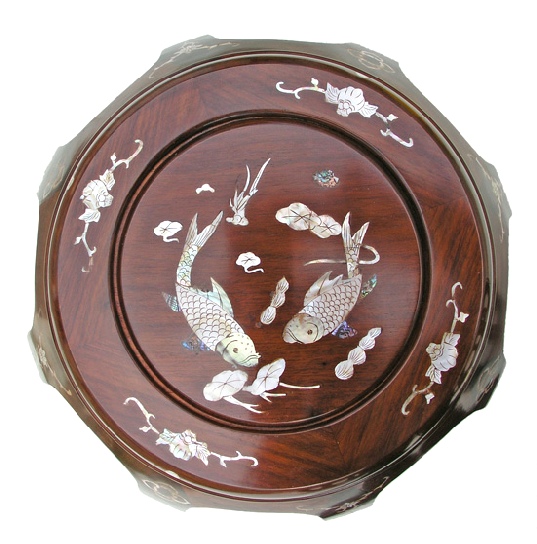 Chines rosewood stool with Mother of Pearl inlaid Carp