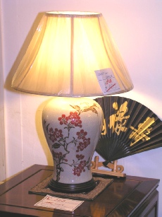 Round Jar lamp with red blossom painting including shade