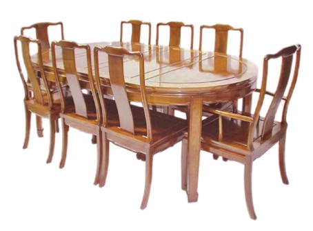 Chinese dining table including 6 side chairs & 2 arm chairs