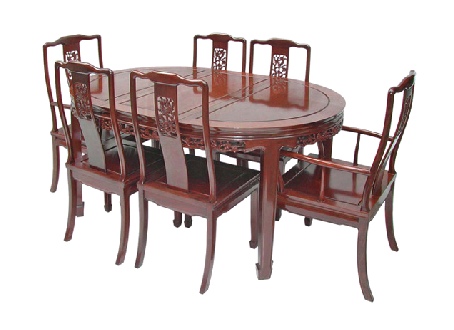 Oval Chinese Dining Table & 6 chairs - Bird & Flower design. 