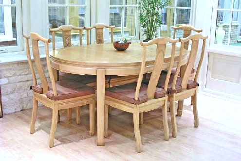 Oval Chinese Dining Table with 6 chairs - Long Life design 