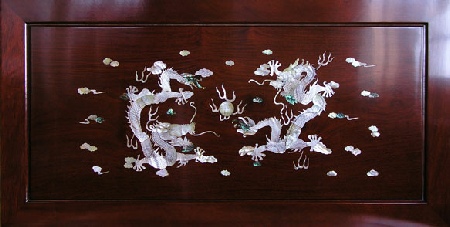 mother of pearl inlaid dragon on coffee table 1