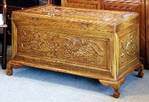 Rosewood Oriental camphorwood lined chest with dragon & phoenix carving