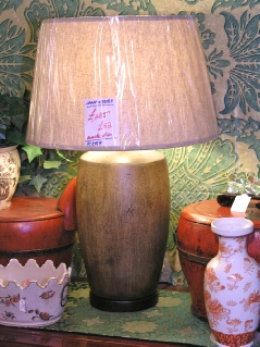 Bronze coarse finished lamp with shade - great patina
