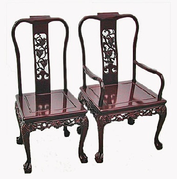 Rosewood Dining Chairs - Grape Design Carving