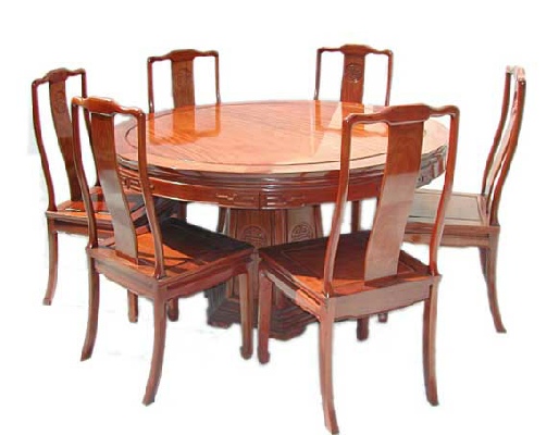 Round Dining Table Incl 6 Chairs, Chinese Rosewood Round Dining Table