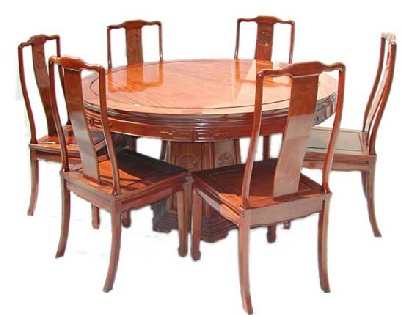 Mandarin style round dining table with long life design, including 6 chairs