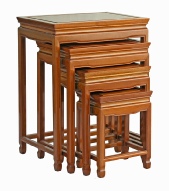 Chinese nesting Tables in solid Rosewood, plain design. Chinese Side tables plain Mandarin design, set of 4 Rosewood tables, other colours and designs available from Oriental Expression