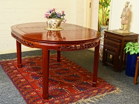Chinese Rosewood 8 seat dining table £299 incl 2 leaves, with Bird and Flower carving